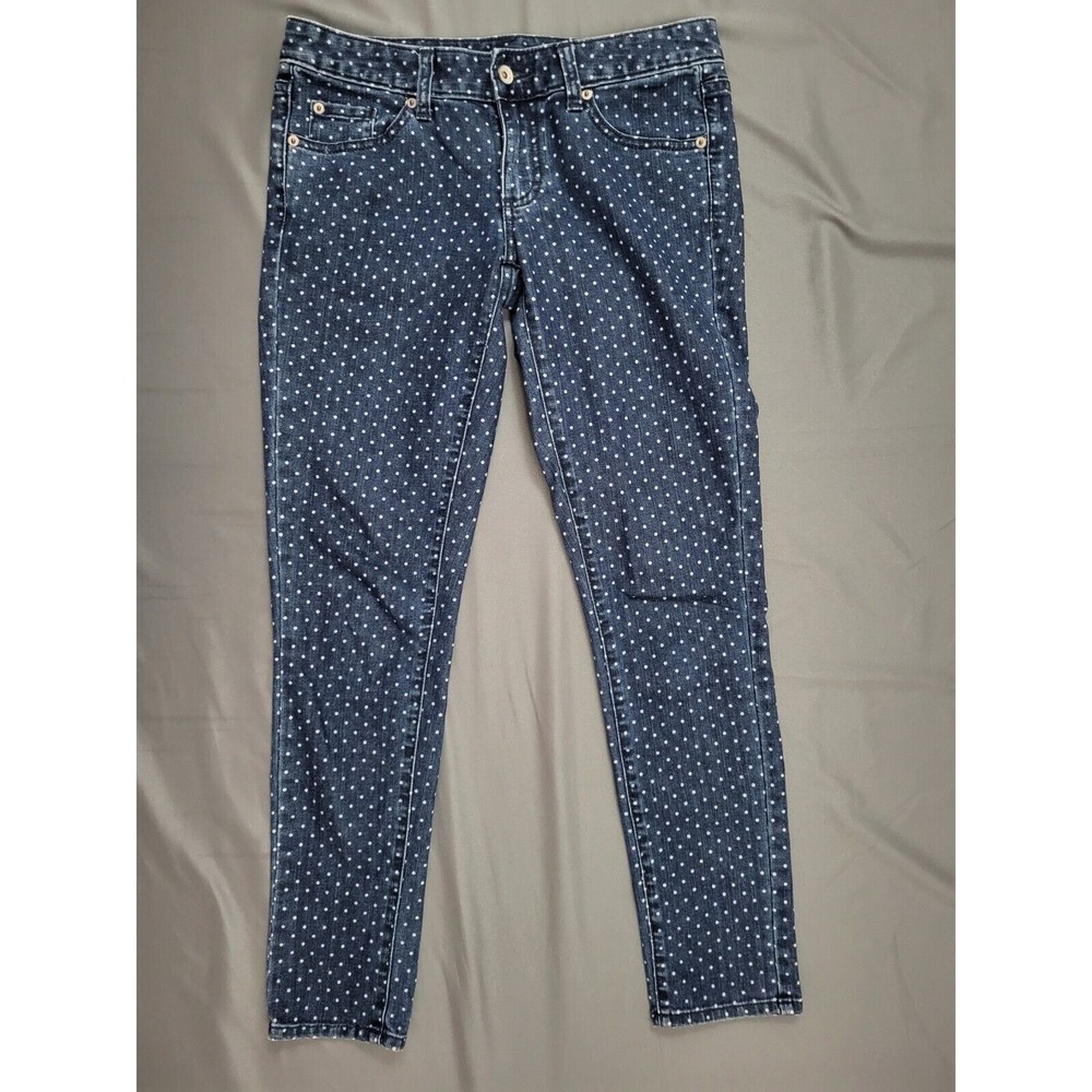 Merona Womens Ankle Skinny Jeans Blue‎ Polka Dot Fit 3 Mid Rise Stretch Size 4